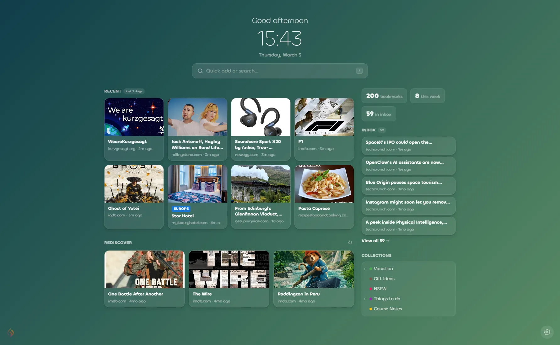 New Tab with green gradient background